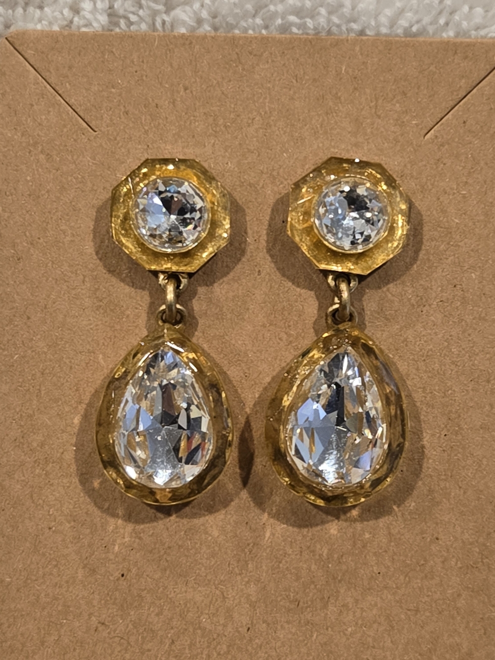 J. Crew Gold-Tone Clear Crystal Teardrop Drop Earrings